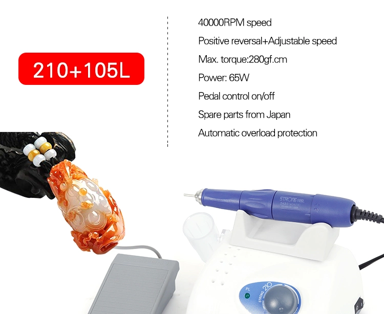 65W Strong Series Micro Motor Nail Drill Machine 45000rpm Professional Nail Drill Handpiece 210 102ln