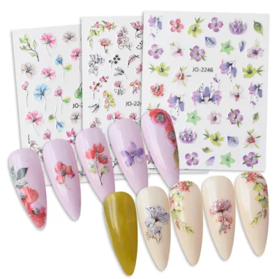 Folhas adesivas de borboleta floral primavera verão flores adesivos de unhas para pontas de unhas acrílicas